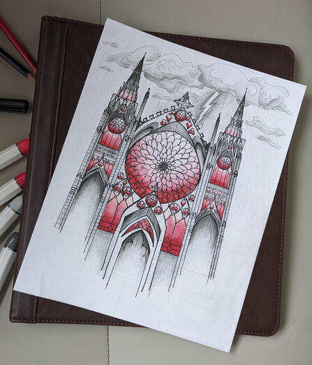 Dahlia Cathedral alcohol marker, liner & colored pencil
